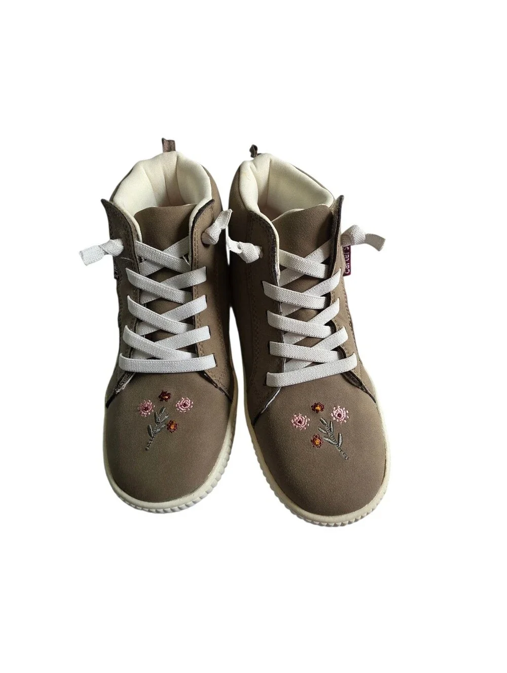 Carters Taupe Floral Embroidered High-Top Sneakers with White Laces